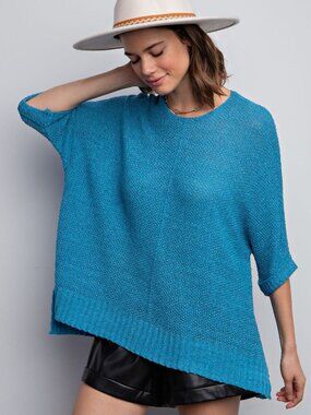 E24 It's a Breeze Lightweight Turquoise Knit Sweater Plus Size